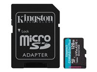 Kingston Canvas Go! Plus - Flashminnekort (microSDXC til SD-adapter inkludert) - 128 GB - A2 / Video Class V30 / UHS-I U3 / Class10 - microSDXC UHS-I SDCG3/128GB