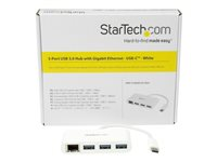 StarTech.com 3 Port USB C Hub w/ Gigabit Ethernet – USB Type C to 3 x USB-A – Multi Port USB 3.0 Hub for MacBook Pro (HB30C3A1GEA) - Hub - 3 x SuperSpeed USB 3.0 + 1 x 10/100/1000 HB30C3A1GEA
