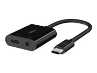 Belkin RockStar - USB-C til hodetelefonjakk / ladeadapter - 24 pin USB-C hann til minijakk, 24 pin USB-C hunn - 19.6 cm - USB Power Delivery (60W) NPA004BTBK