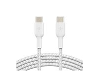 Belkin BoostCharge - USB-kabel - 24 pin USB-C (hann) til 24 pin USB-C (hann) - USB 2.0 - 3 A - 2 m - USB Power Delivery (60W), flettet kabel - hvit CAB004BT2MWH