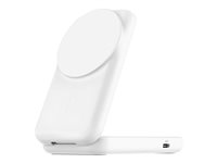 Belkin UltraCharge - Trådløst ladestativ - 2-i-1, Qi2, magnetisk, sammenleggbar + AC-strømadapter - 25 watt - Ultra Fast Charge (USB-C) - hvit WIZ038KQWH