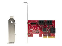 StarTech.com SATA PCIe Card, 6 Port PCIe SATA Expansion card, 6Gbps SATA Card, Low/Full Profile, Stacked SATA Connectors, ASM1166 Non-Raid SATA Controller Card - PCI Express to SATA Converter - Diskkontroller - SATA 6Gb/s - lav profil - PCIe 3.0 x4 - rød 6P6G-PCIE-SATA-CARD