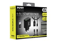 PORT Connect - 4-in-1 Starter Pack - strømadapter - 65 watt - 4.05 A - QC 3.0, PD, PD/PPS - 2 utgangskontakter (USB, USB-C) - på kabel: USB-C - med USB-C-kabel, USB-C til HDMI-kabel, USB-C til USB-A-adapter 501939