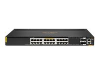 HPE Aruba Networking 6300M 24p 10M/100M/1G Class4 PoE 4p SFP56 50G TAA Switch - Switch - Max. Stacking Distance 10 km - L3 - Styrt - 24 x 10/100/1000 (1 PoE+) + 4 x 1 Gigabit / 10 Gigabit / 25 Gigabit / 50 Gigabit SFP56 (opplink / stabling) - front og side til bakside - rackmonterbar - PoE+ (720 W) - TAA-samsvar S0F99A