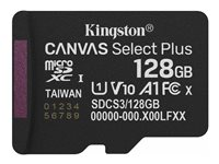 Kingston Canvas Select Plus - Flashminnekort - 128 GB - A1 / Video Class V10 / UHS-I U1 / Class10 - microSDXC UHS-I SDCS3/128GBSP