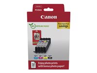 Canon CLI-581 C/M/Y/BK Photo Value Pack - 4-pack - 5.6 ml - svart, gul, cyan, magenta - original - boks - blekkbeholder / papirsett - for PIXMA TS6251, TS6350, TS6351, TS705, TS8252, TS8350, TS8351, TS8352, TS9550, TS9551 2106C006