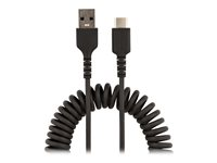 StarTech.com 3ft (1m) USB A to C Charging Cable, Coiled Heavy Duty Fast Charge & Sync USB-C Cable, High Quality USB 2.0 A to Type-C, Rugged Aramid Fiber, TPE, 3A, S20, iPad, Pixel - Durable Male to Male USB, Black - USB-kabel - USB (hann) til 24 pin USB-C (hann) - USB 2.0 - 3 A - 1 m - rullet sammen - svart R2ACC-1M-USB-CABLE