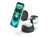 Belkin UltraCharge Pro - Trådløst ladestativ - 3-i-1, Qi2 + AC-strømadapter - 25 watt - Fast Charge - koksgrå WIZ040KQCH