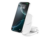 Belkin UltraCharge - Trådløst ladestativ - 2-i-1, Qi2, magnetisk, sammenleggbar + AC-strømadapter - 25 watt - Ultra Fast Charge (24 pin USB-C) - hvit WIZ039KQWH